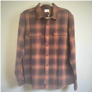 Frank and Oak Kapok Over Shirt Mens Medium Brown Plaid Flannel Jacket Cocoa